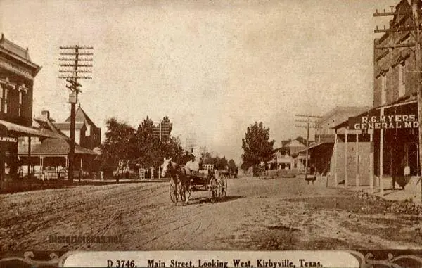 Photograph from the Facebook post “Main Street in Kirbyville, Texas, looking west.”