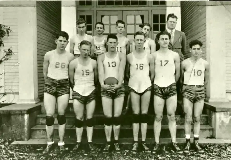 Photograph from the Facebook post “Shared by Colette Merchant, this is a late 1930s photo of the Converse High basketball…”