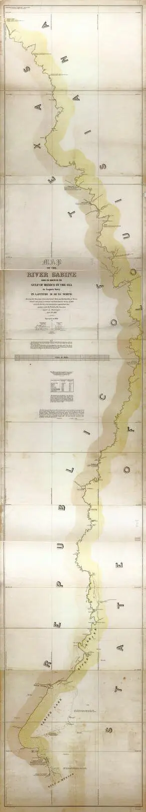 Photograph from the Facebook post “From 1840, Map of the River Sabine from its mouth on the Gulf of Mexico in the sea to…”