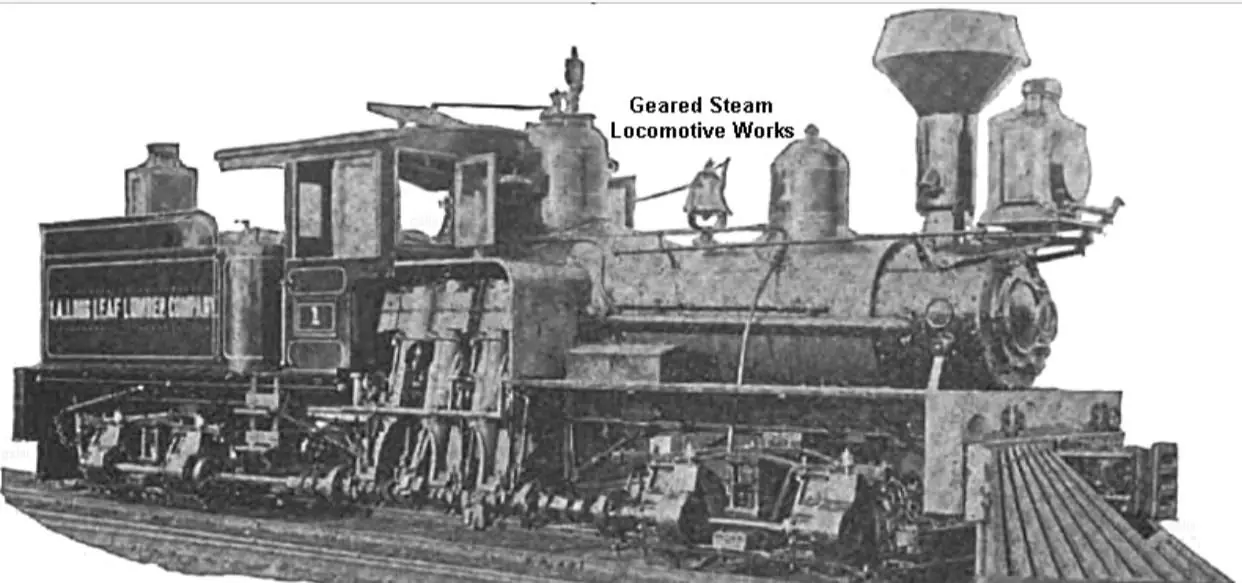 Photograph from the Facebook post “From Geared Steam Locomotive Works, these are geared steam locomotives used in Sabine…”