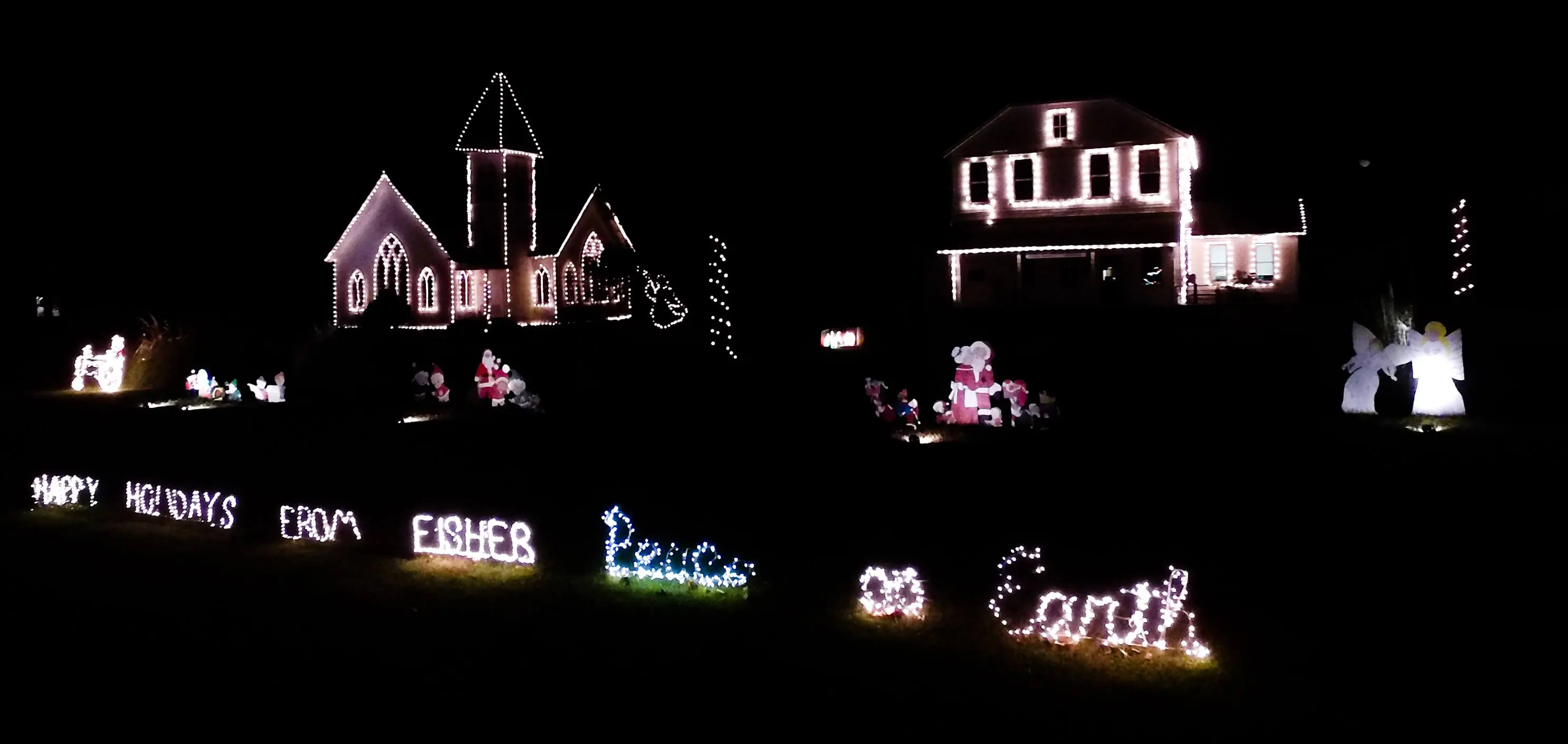 Photograph from the Facebook post “More Christmas lights in the historic sawmill Village of Fisher”