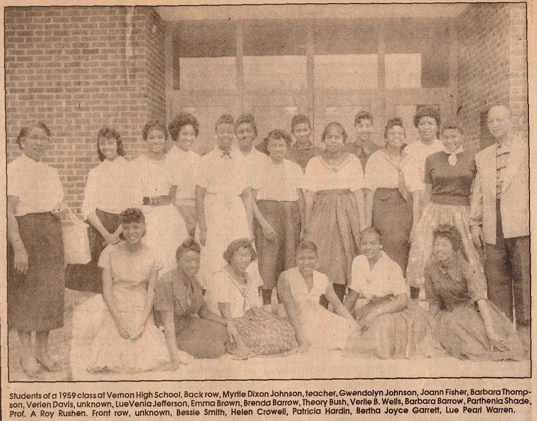 Photograph from the Facebook post “1959 Vernon Parish School students.”