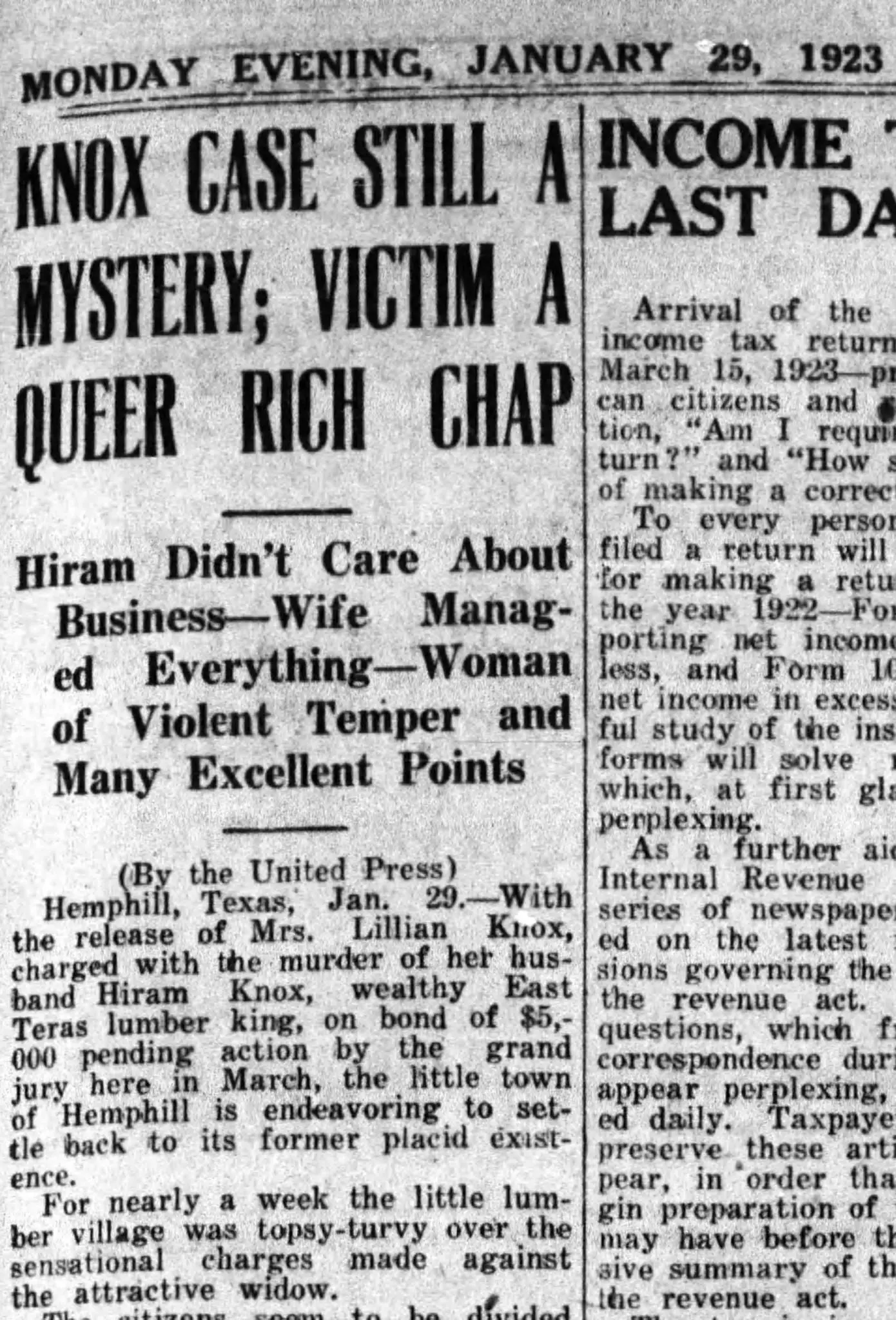 Photograph from the Facebook post “More about the Knox murder mystery in 1923 that gripped all of Hemphill, Texas and made…”