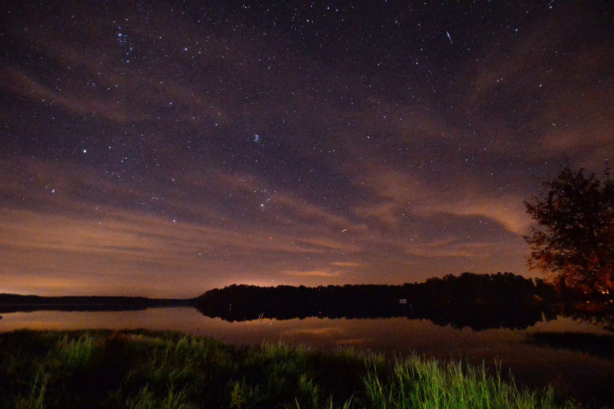 Photograph from the Facebook post “Night shot from camp off Walkerville Road on Toledo Bend.”