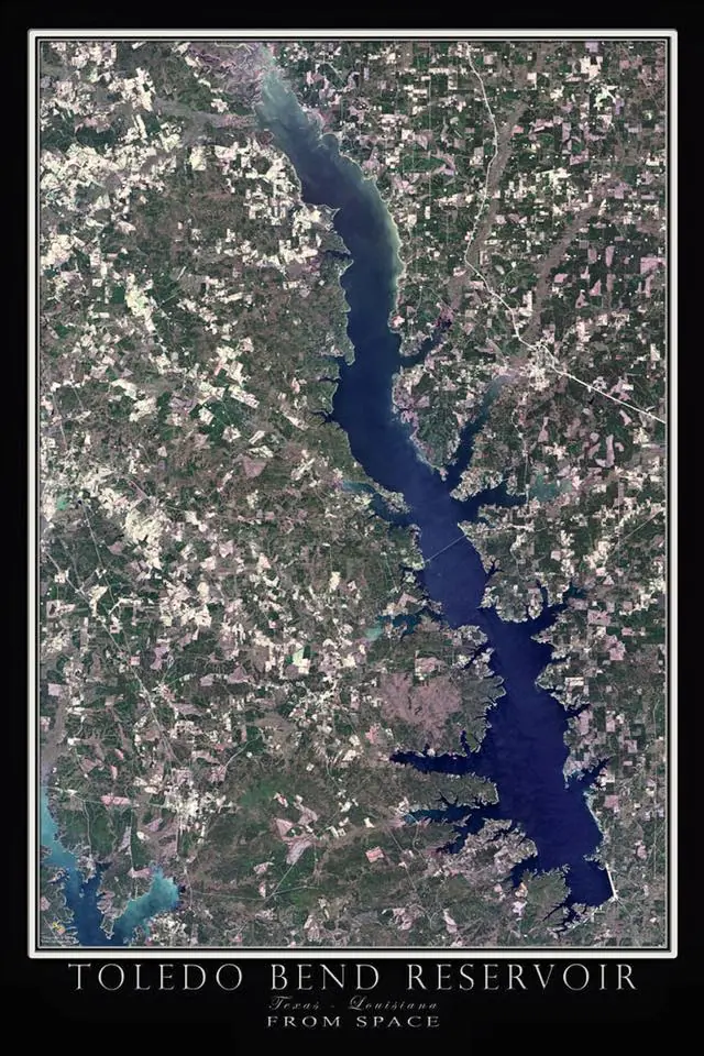 Photograph from the Facebook post “Toledo Bend Lake from satellite imagery.”
