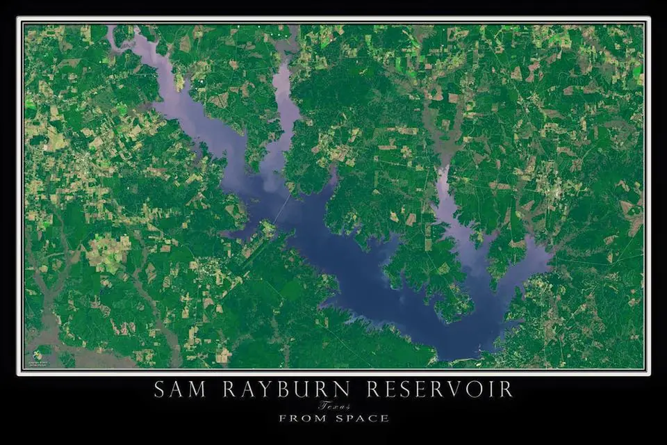 Photograph from the Facebook post “Sam Rayburn Lake from satellite imagery #samrayburn #louisiana #samrayburnreservoir”