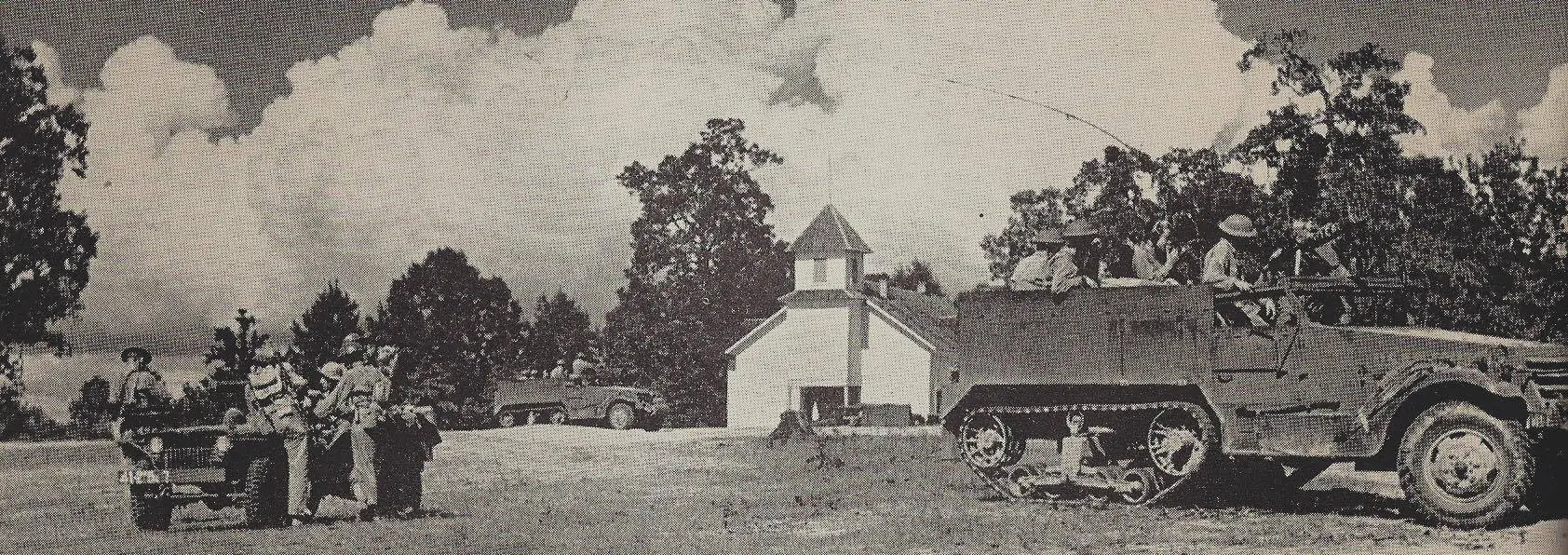 Photograph from the Facebook post “Mount Carmel Church just out of Florien, Louisiana is the backdrop for this photo taken…”