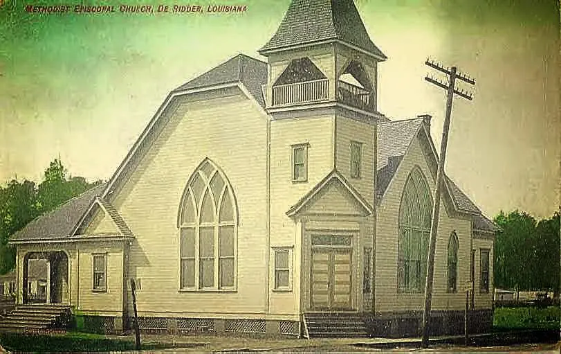 Photograph from the Facebook post “1910, Methodist Episcopal Church in DeRidder, Louisiana Tech University #oldchurch…”