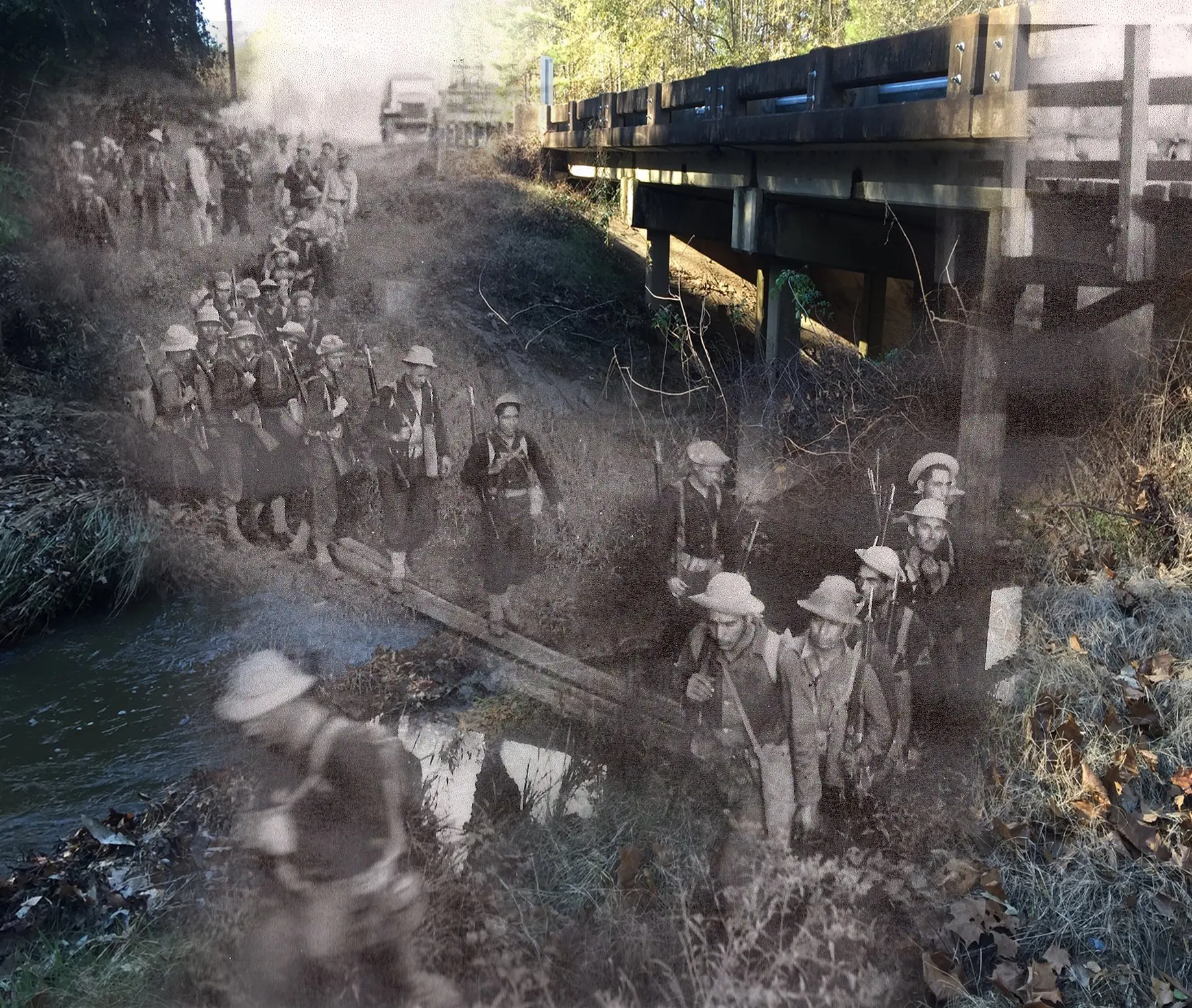 Photograph from the Facebook post “Photo taken today and photo taken in 1941 on La.”