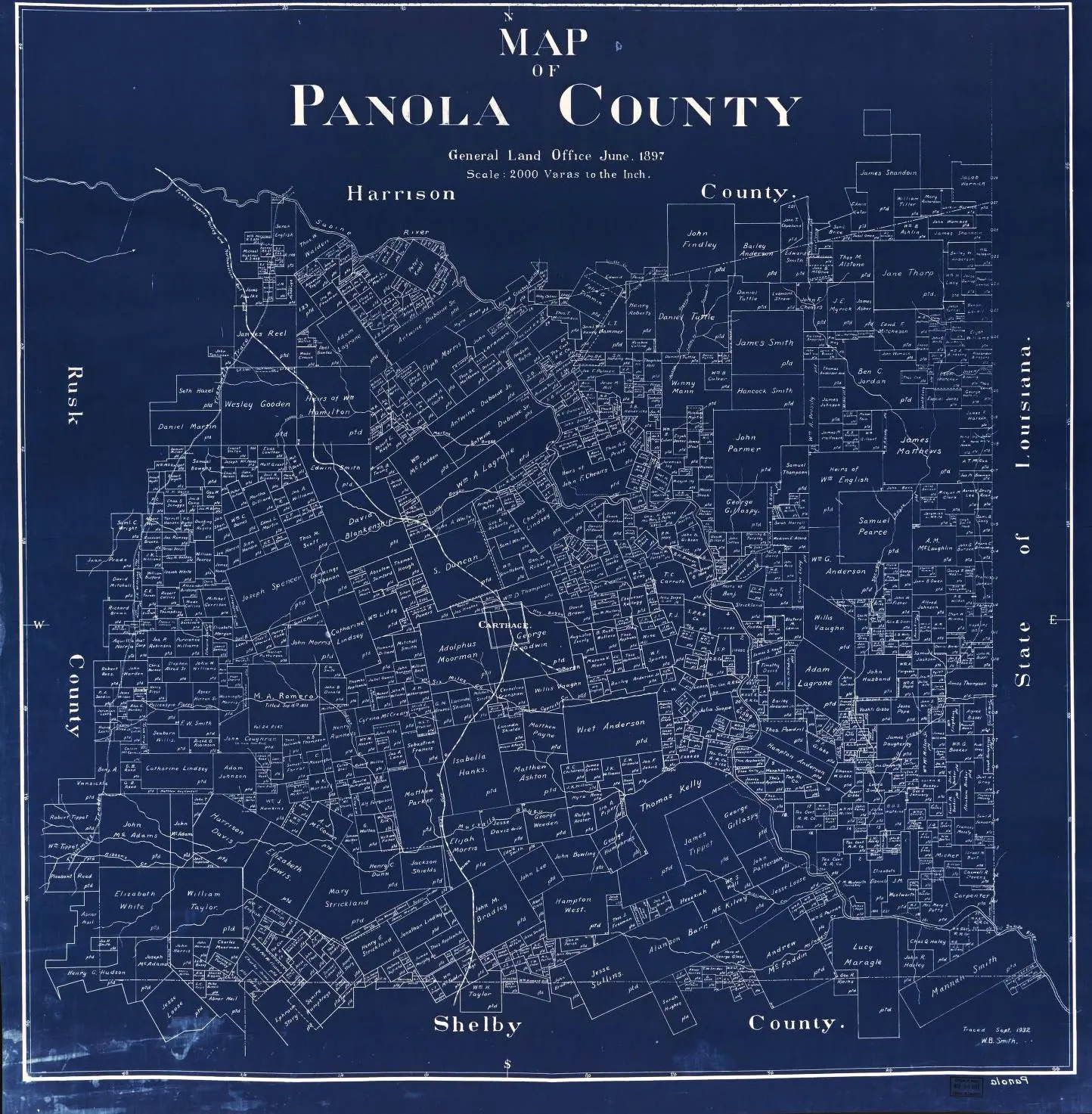 Photograph from the Facebook post “1897 map of land ownership in Panola County, Texas.”
