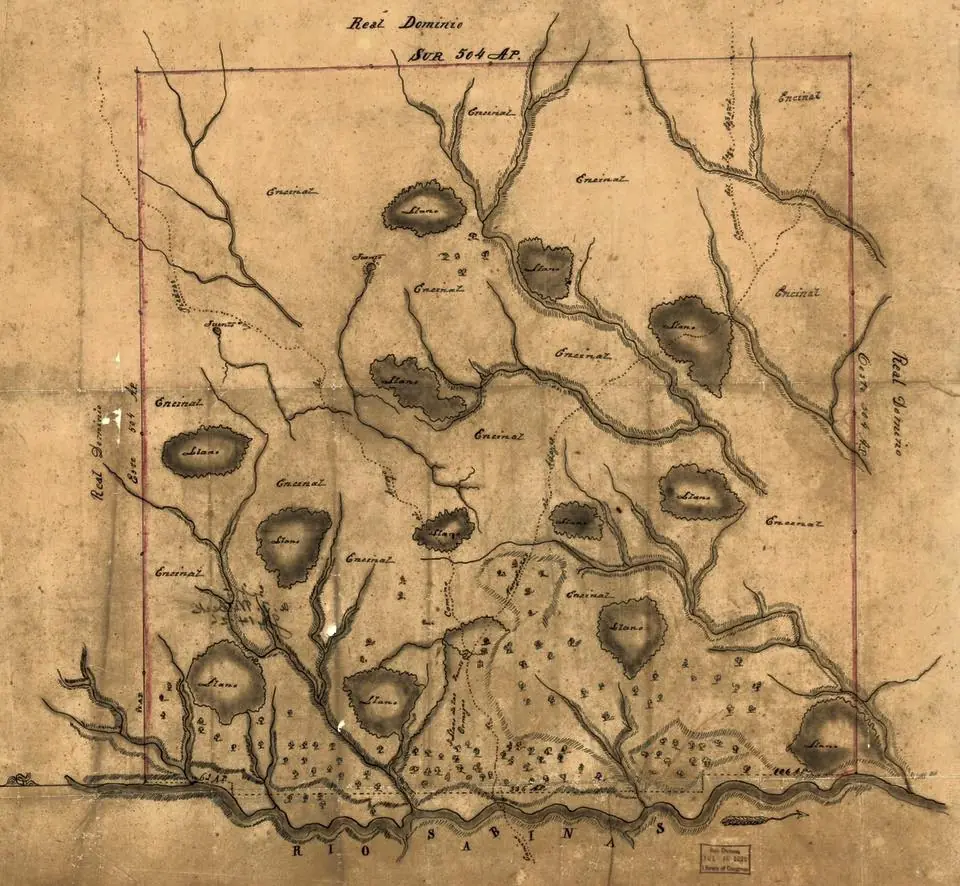 Photograph from the Facebook post “Map of Las Ormigas Grant, Sabine and DeSoto Parishes, Louisiana], dated 1800.”