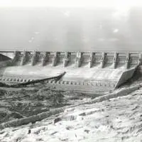 Photograph from the Facebook post “Spillway gates at Toledo Bend Dam before there was a Toledo Bemd Lake!”