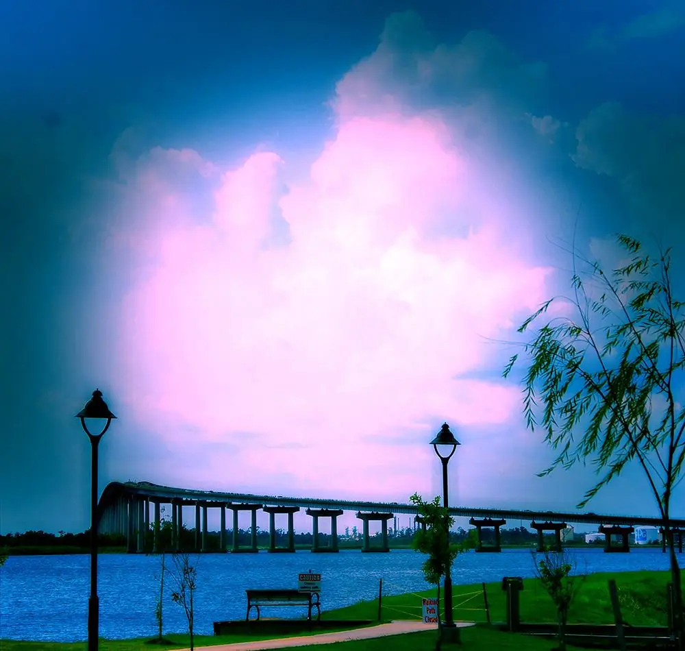 Photograph from the Facebook post “I-210 Bridge connecting Lake Charles and Sulphur, in high dynamic range plus filtering.”