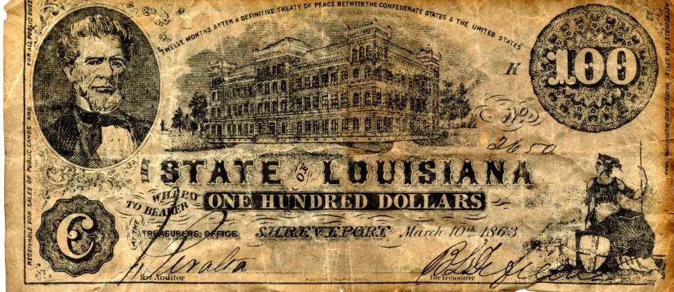 Photograph from the Facebook post “State of Louisiana 100 dollar bill, no.”