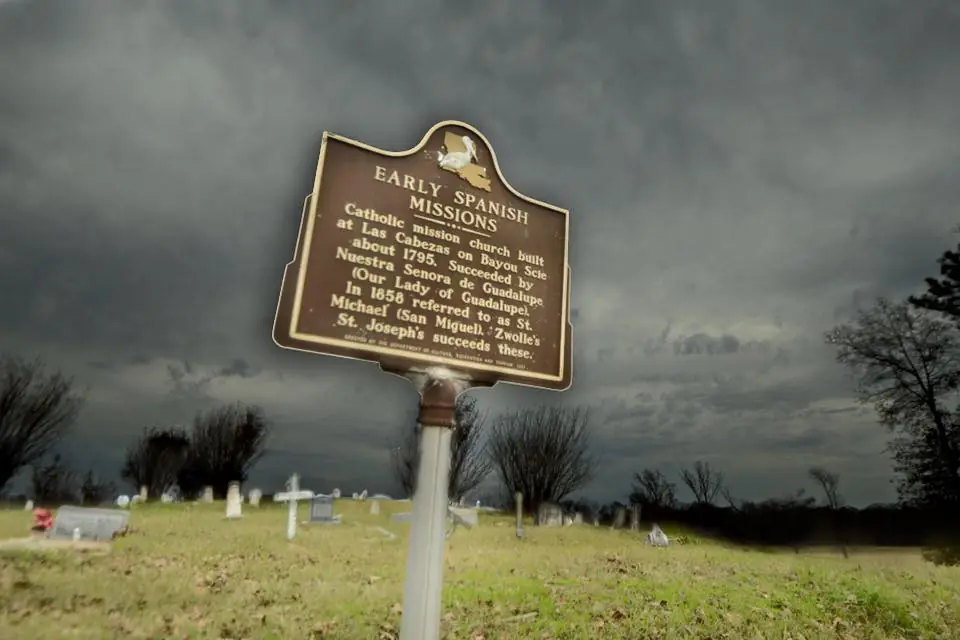 Photograph from the Facebook post “Early Spanish Missions: Marker at the Cemetery in Zwolle, which we posted a video of a…”