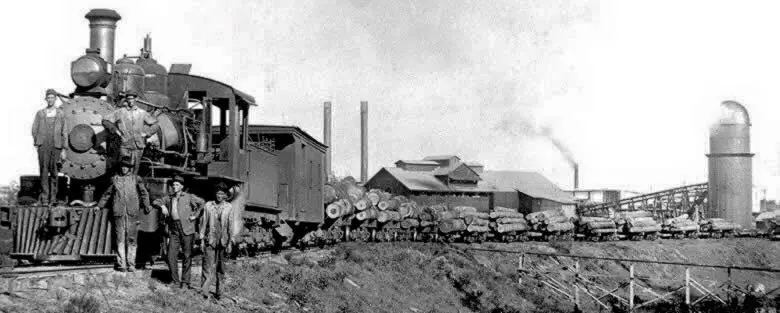 Photograph from the Facebook post “Texas and South-Eastern Railroad log train at Diboll, circa 1910.”