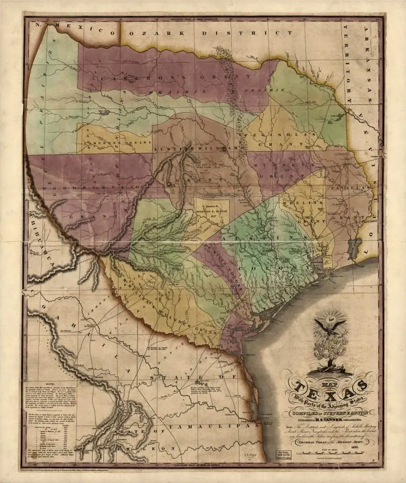 Photograph from the Facebook post “Map of Texas with parts of the adjoining states / Contributor Names Tanner, Henry…”