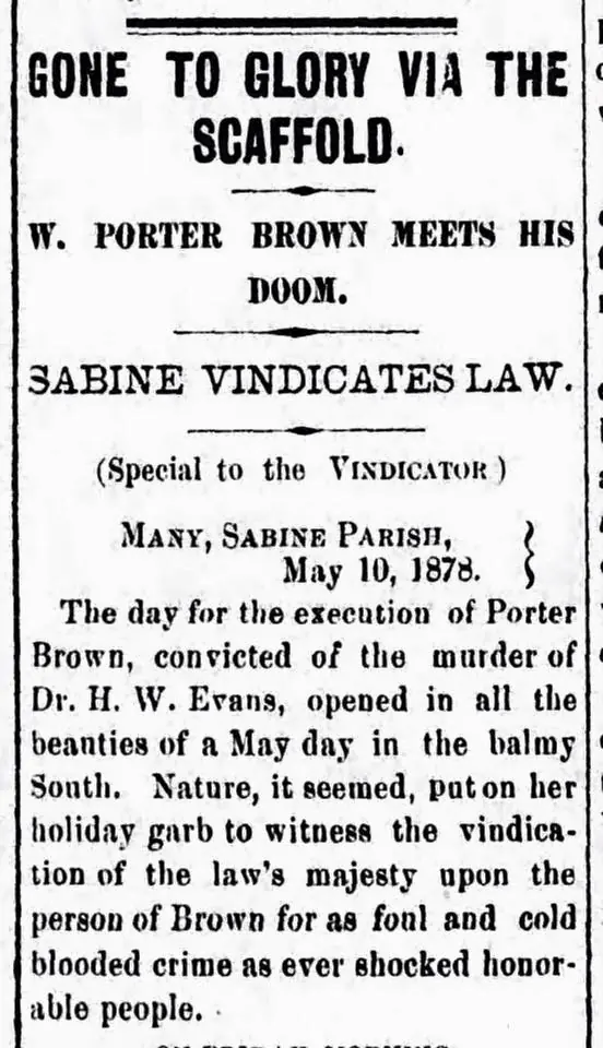 Photograph from the Facebook post “First death by hanging in Sabine Parish, Louisiana ...”