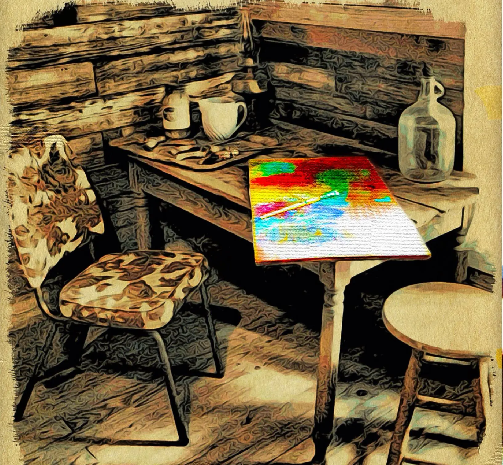Photograph from the Facebook post “Photo I took (and edited :) of Louisiana artist Clementine Hunter's "studio" in her…”