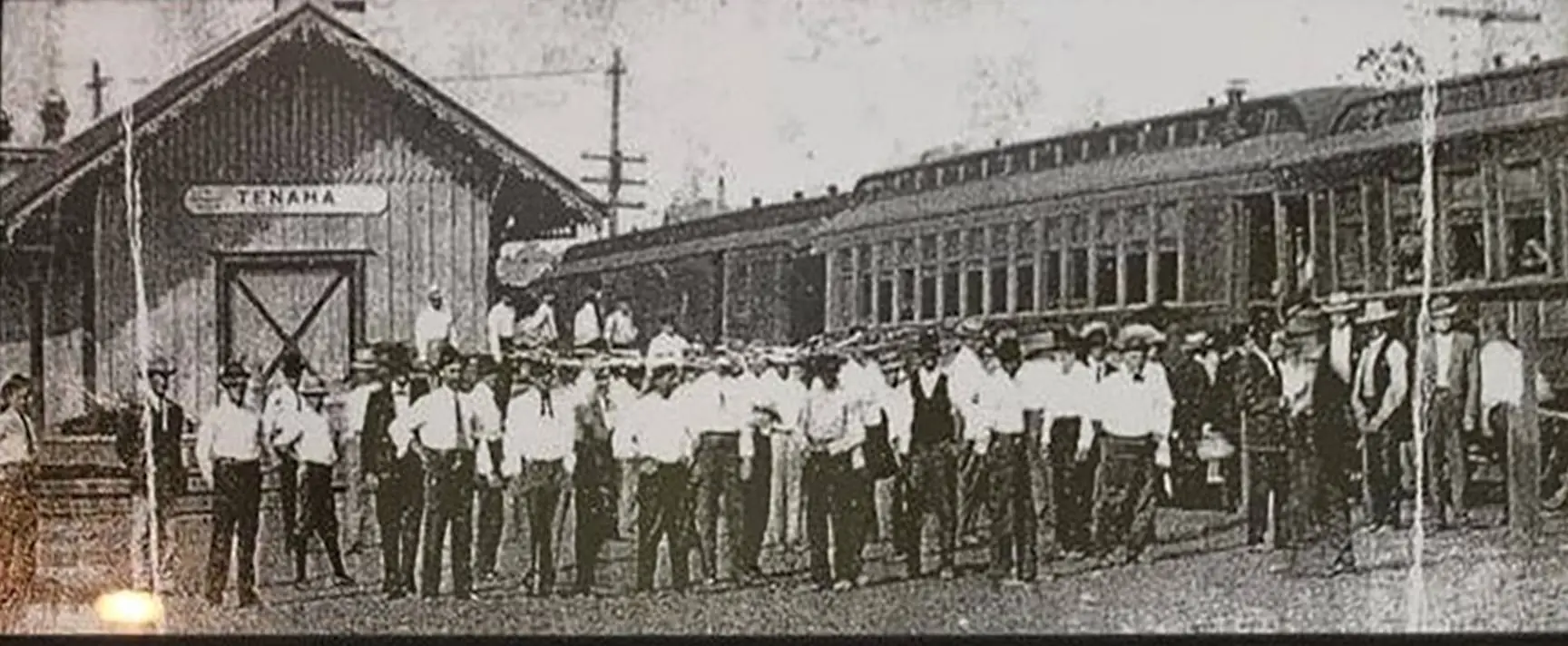 Photograph from the Facebook post “At the Tenaha, Texas Train Depot a lot of years ago.”