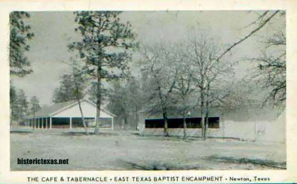 Photograph from the Facebook post “The cafe and tabernacle of the East Texas Baptist Encampment at Newton, Texas.”