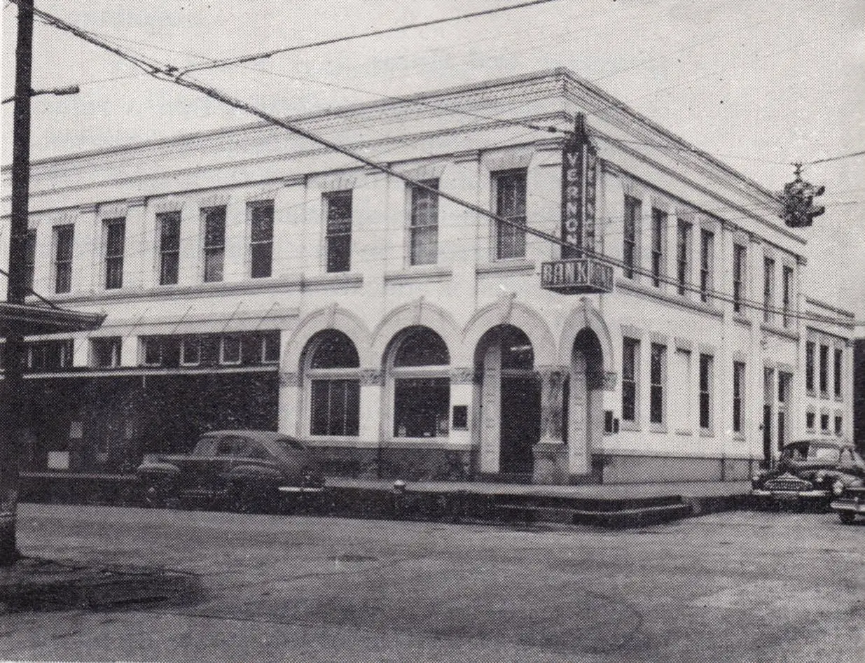 Photograph from the Facebook post “Vernon Bank, 1950s I'm guessing, in Leesville, Louisiana”
