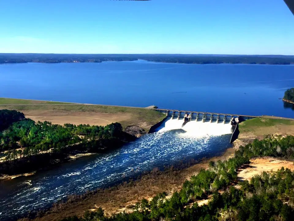Photograph from the Facebook post “Photos at the Toledo Bend dam taken this morning by our drone pilot, Savanah...”