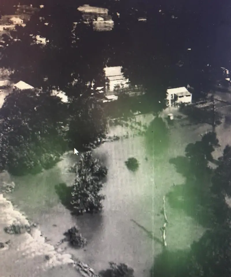 Photograph from the Facebook post “1956, northeastern Dewyville, Texas as Sabine River floods.”