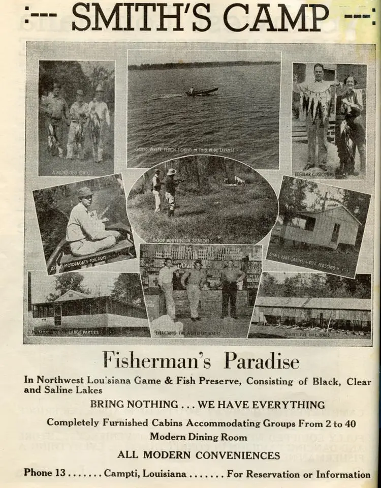Photograph from the Facebook post “1950s ad for Smith's Camp in Natchitoches Parish.”