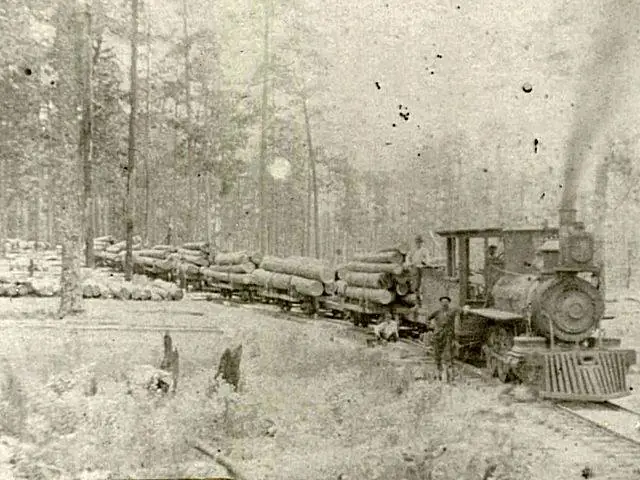 Photograph from the Facebook post “Log train at Merryville, Louisiana (Beauregard Parish).”
