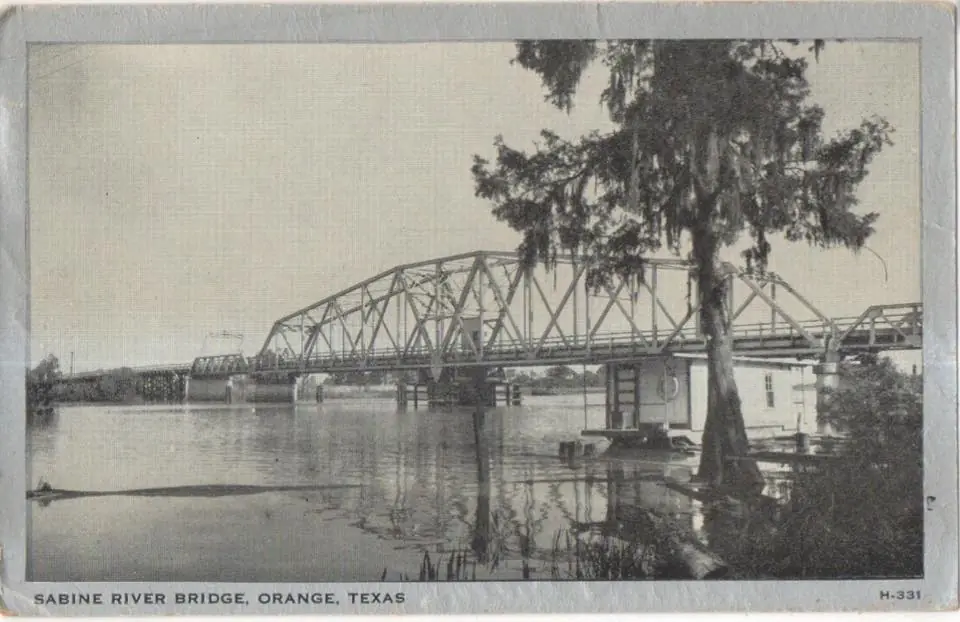 Photograph from the Facebook post “Sabine River Bridge, 1942, Orange, Texas”