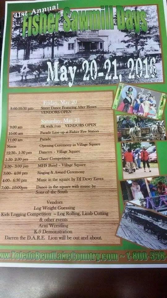 Photograph from the Facebook post “Fisher Sawmill Days coming up in Fisher, Louisiana (Sabine Parish off of U.”