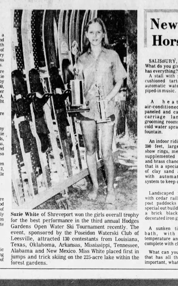 Photograph from the Facebook post “1973, in the Shreveport Times, water skiing tournaments at Hodges Gardens.”