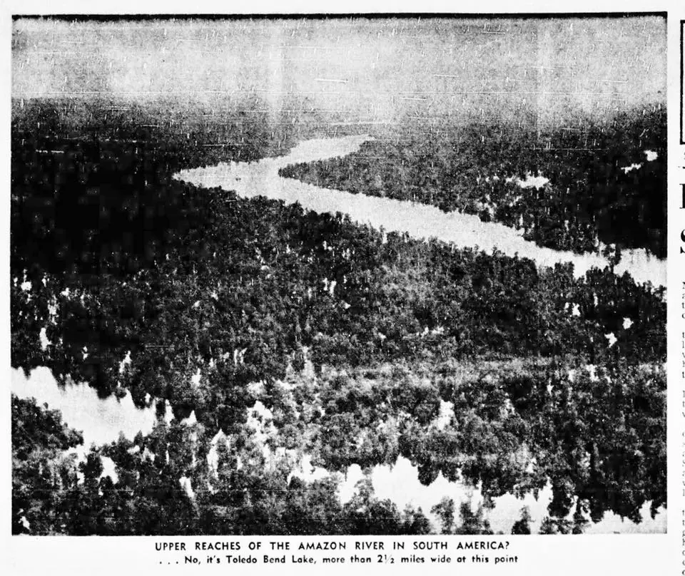 Photograph from the Facebook post “The Sabine River before Toledo Bend was finished "filling".”