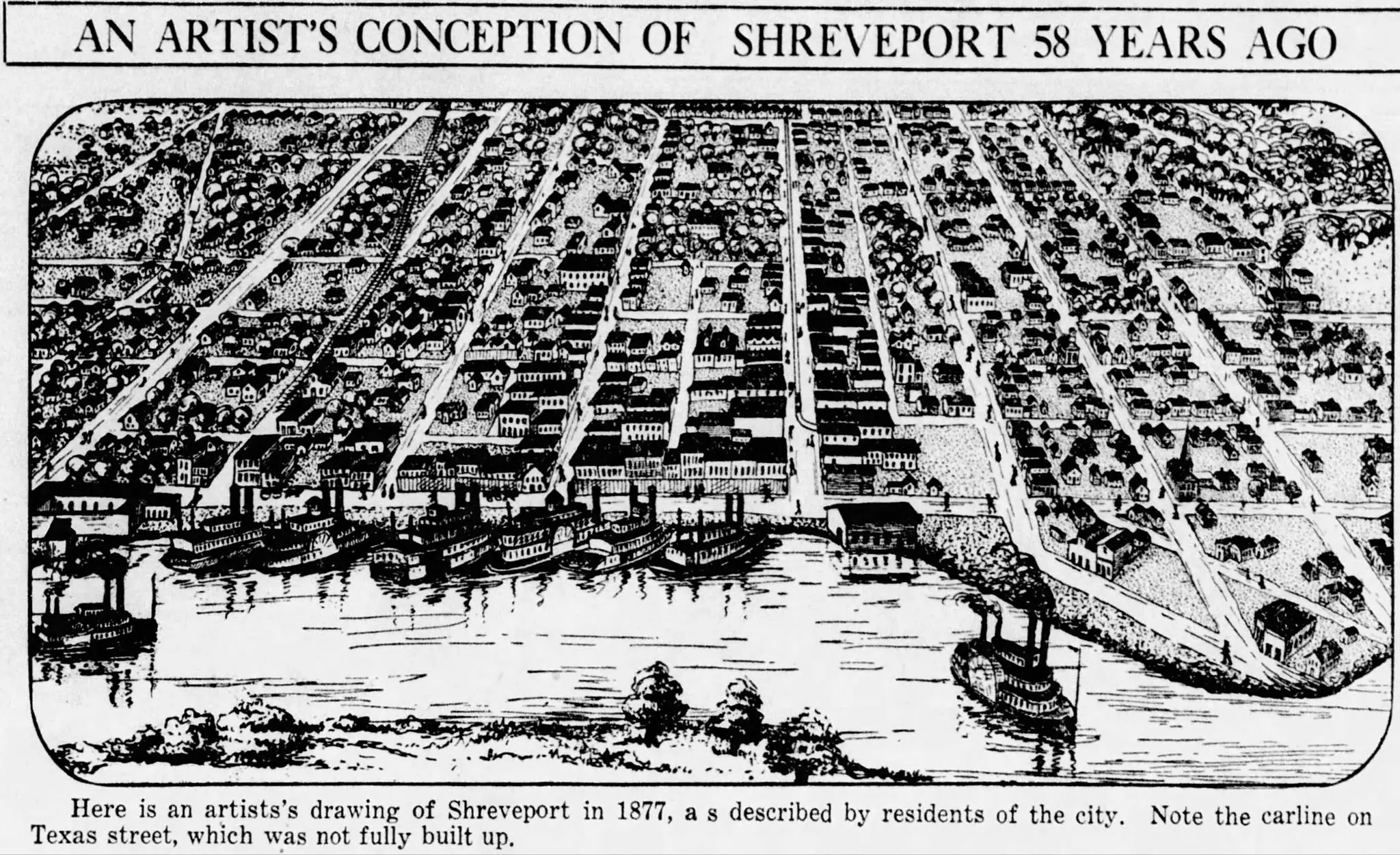 Photograph from the Facebook post “An artist's drawing of Shreveport, La.”