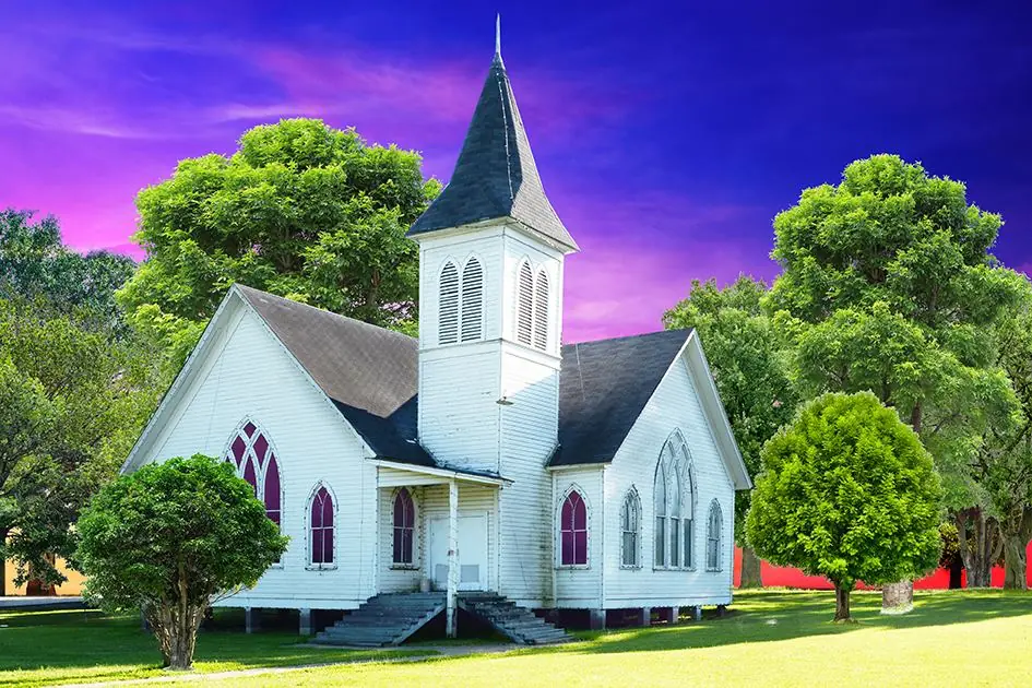 Photograph from the Facebook post “Edited version of the old Fisher Baptist Church in Fisher, Louisiana.”