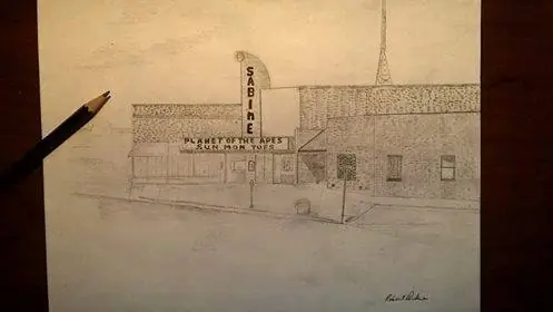 Photograph from the Facebook post “Shared by Robert Pardee, of the Sabine Theater in downtown Many, Louisiana (Sabine…”
