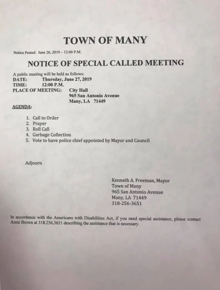 Photograph from the Facebook post “Tomorrow (Thursday) at noon, the Many City Council will meet in special session to “vote…”