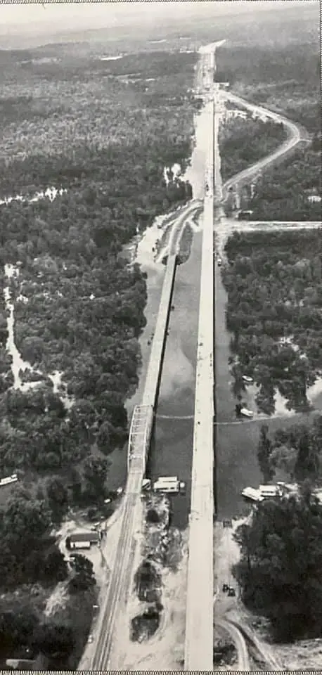 Photograph from the Facebook post “Pendleton Bridge next to old Pendleton Bridge over Sabine River as Toledo Bend Lake is…”