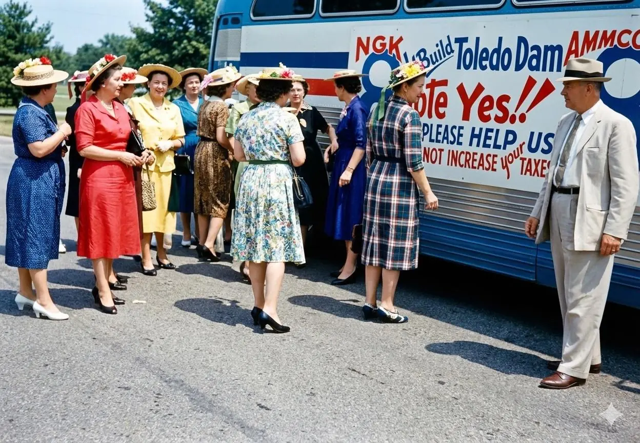 Photograph from the Facebook post “Campaigning for voter approval to create Toledo Bend Lake, 1960s.”