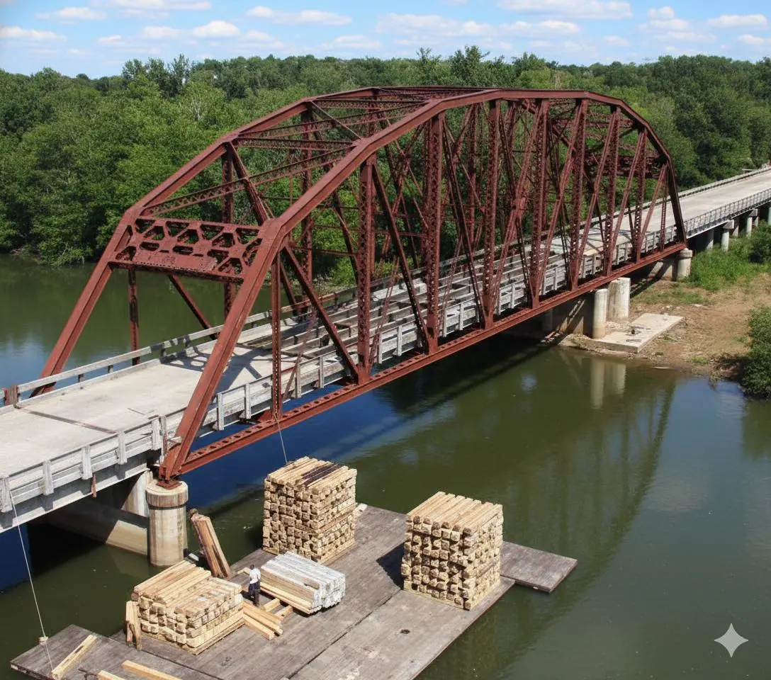 Photograph from the Facebook post “This is the old Sabine River bridge, which was being replaced by the new Pendleton Bridge.”