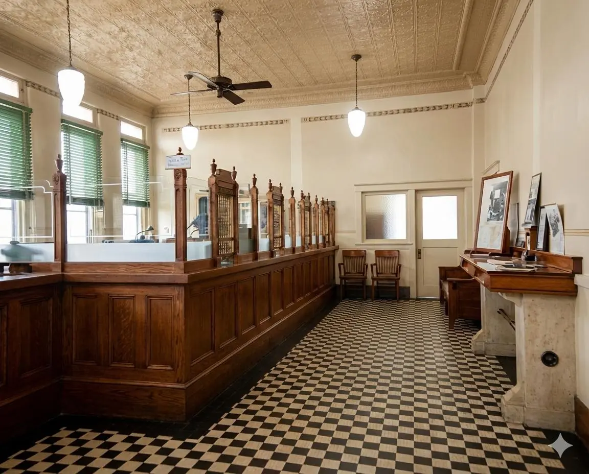 Photograph from the Facebook post “This is a bank in Sabine Parish in early 1900s.”