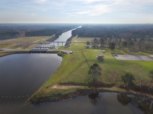 Toledo Bend Power Generation Plant in the middle, and the Sabine River in the background