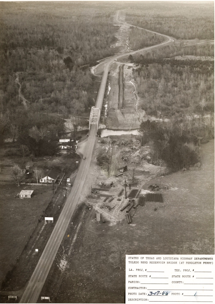 Pendleton Bridge construction, looking east from the Texas side of hte Sabine River