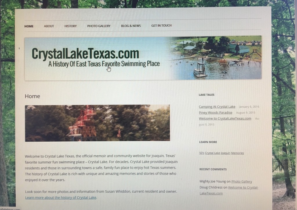 Screen shot of website, www.crystallaketexas.com