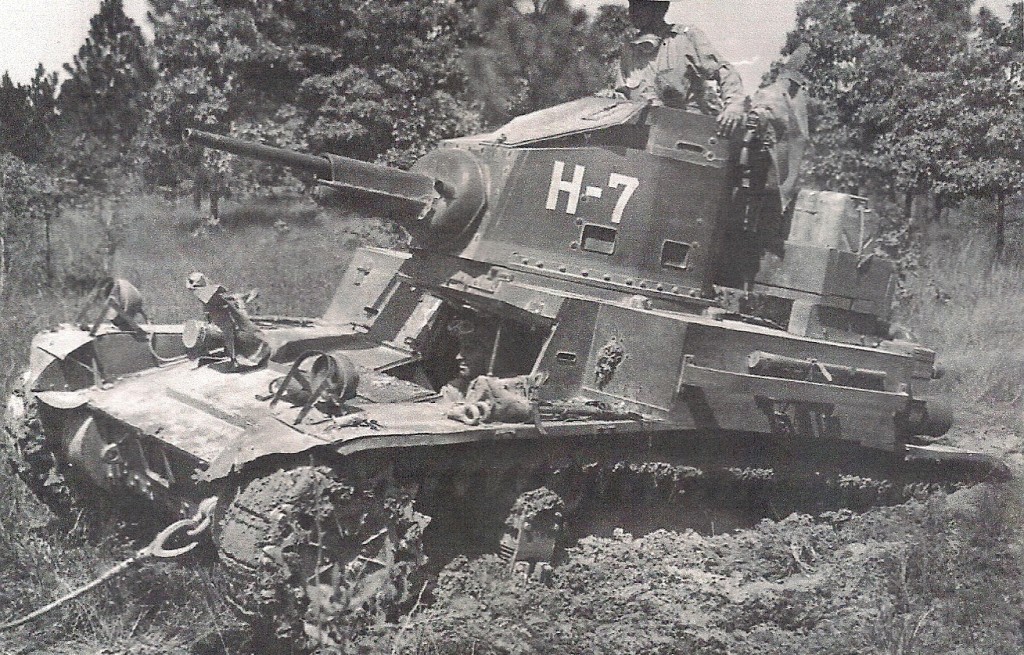 Bogged down M3 light tank of the 68th Armored Regiment during the Louisiana Maneuvers. (Robertson Collection)