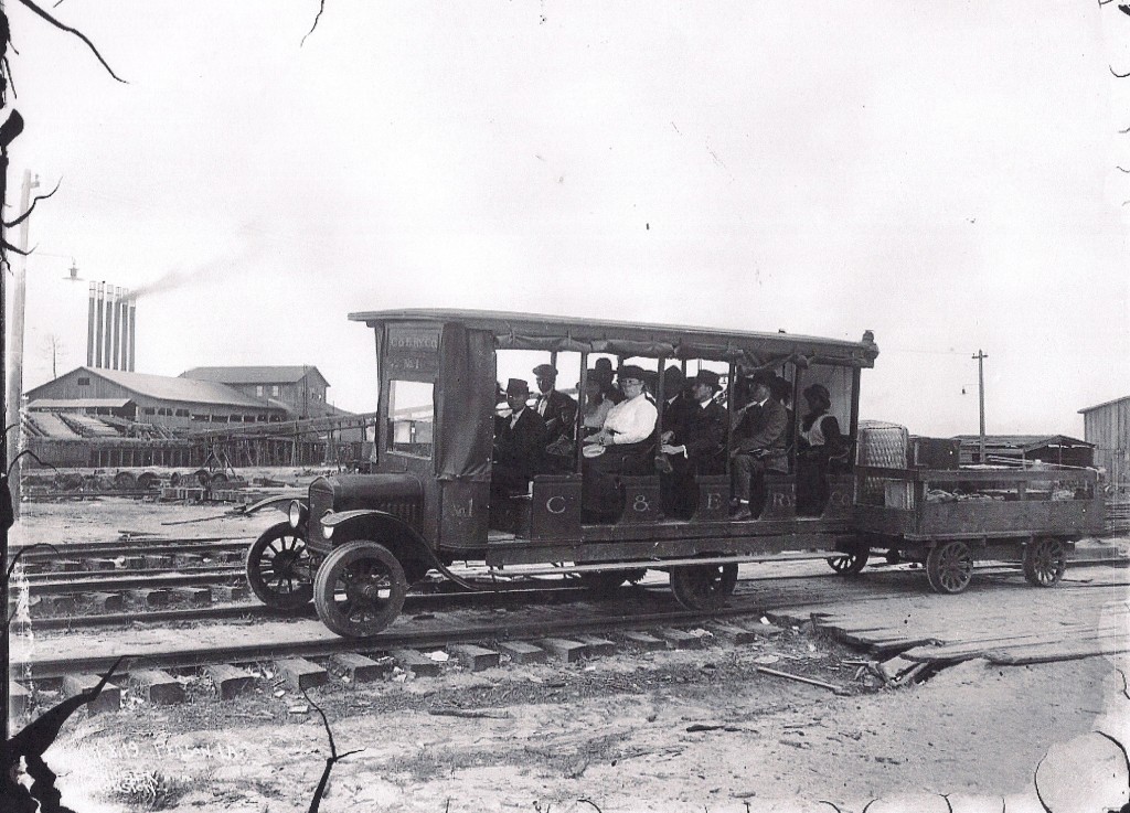 The trolley that ran from Peason to Sandel and back each day carried passengers and cargo. Malley Handley was the operator of the trolley. (HPL Collection)